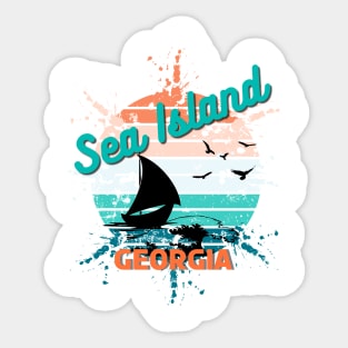 Sea Island Georgia Retro Vintage Exploding Sunset Sticker